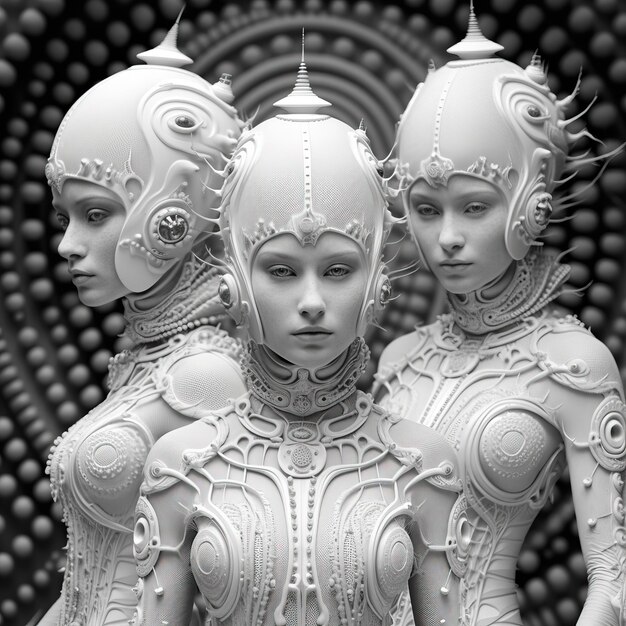 Photo a group of statues generative ai art