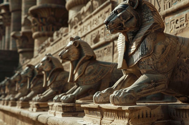 Photo a group of statues with the word  lions  on them