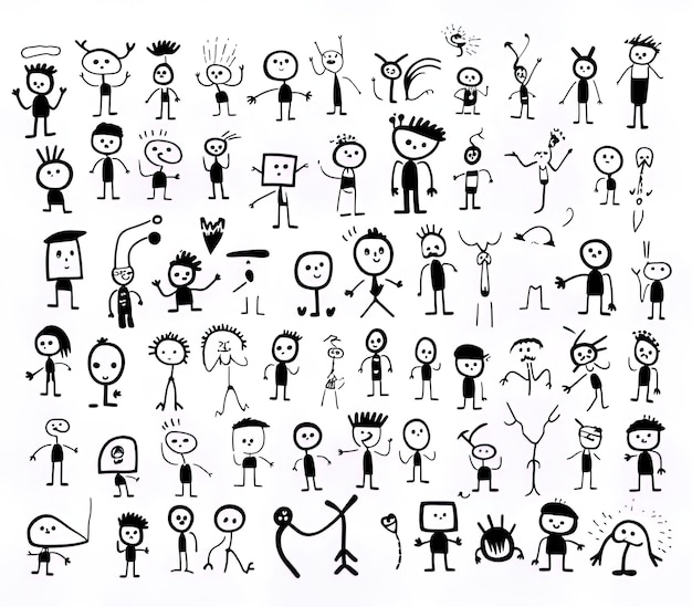 Photo a group of stick figures with different characters on them