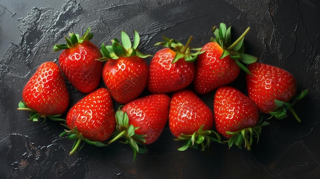 Group of Strawberries on a Black Surface
