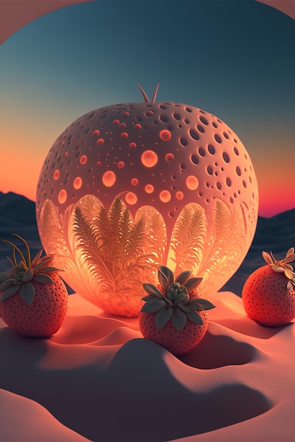 Group of strawberries sitting on top of a snow covered ground generative ai