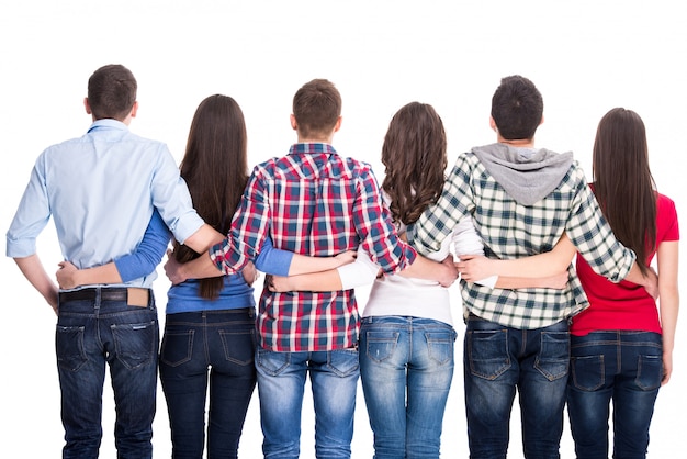 Group of students are standing from back.