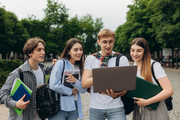 Group of students are walking in the exchange of knowledge and enjoy learning in the university educational concepts and technology