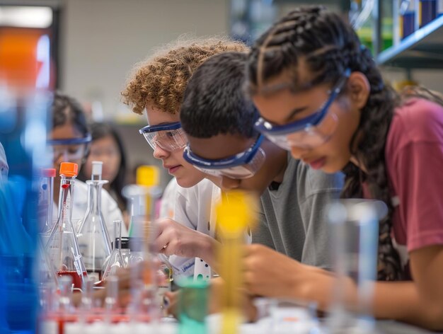 Group of students in chemistry laboratory