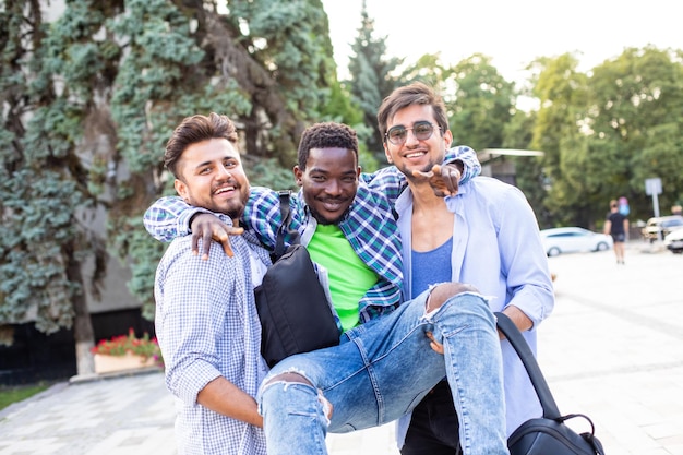 The group of students have fun outdoors