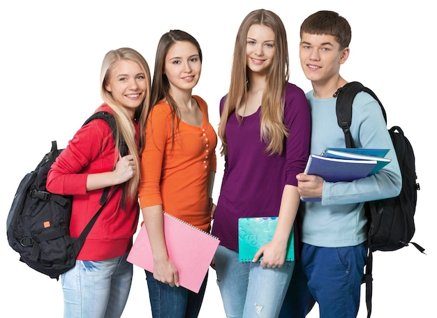 Group of students  isolated over a white background