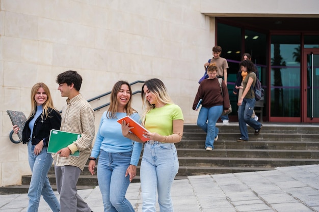 Group of students leaving the university library