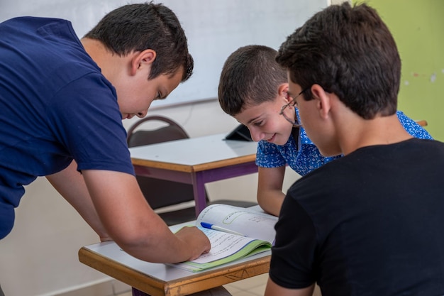 group of students in school having discussion about some studying fields