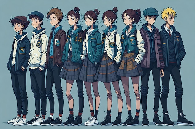 Group of students in school uniforms