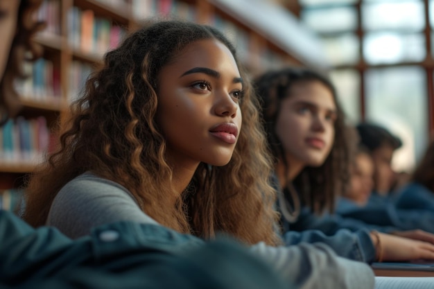 Photo a group of students sitting in a library