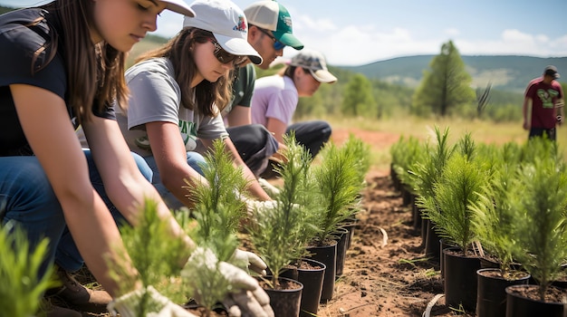 Photo a group of students starting a seedling nursery for a reforestation project