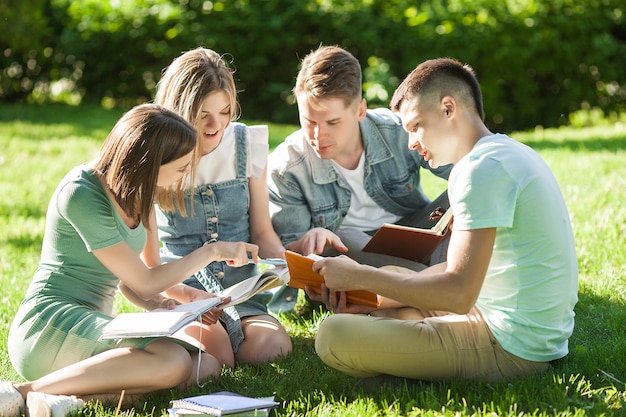 Group of students studying outdoors