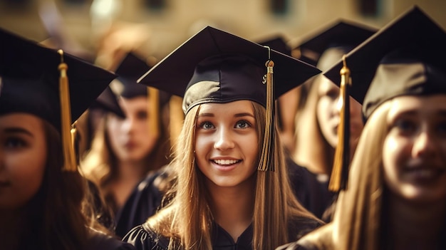 A group of students wearing graduation caps and gowns