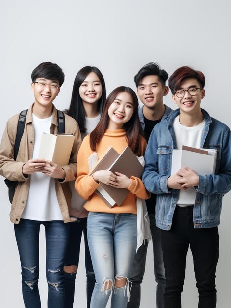 a group of students with books on their shoulders