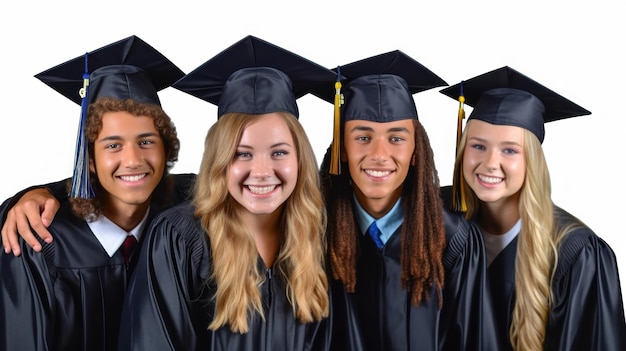 a group of students with their caps on a white background