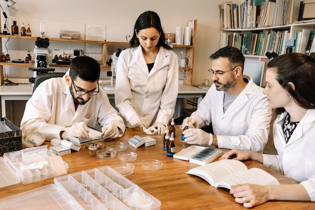 Group of students working at the laboratory