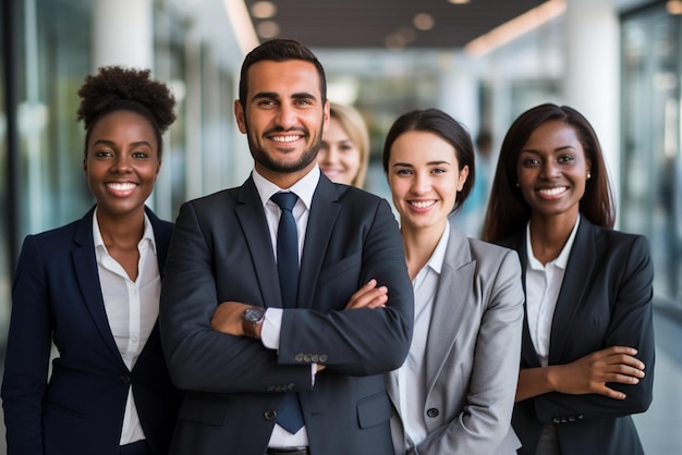 Group of successful multi ethnic business professionals smiling confidently