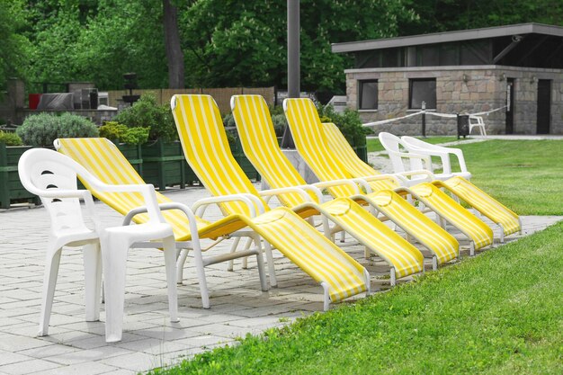 Group of sunbeds outdoors