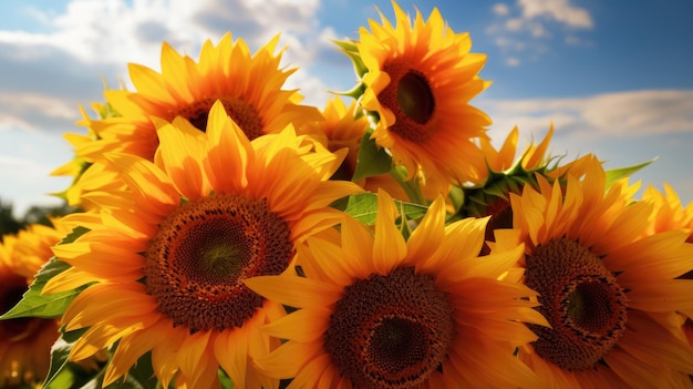 a group of sunflowers in the sun