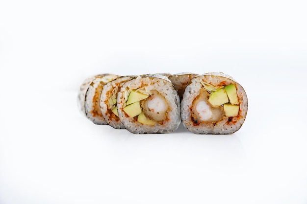 A group of sushi on a white background