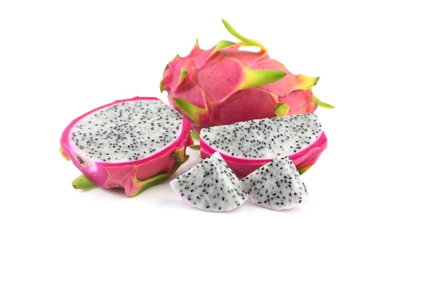 Group of sweet fruit dragon fruit on white background