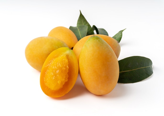 Group of Sweet Yellow Marian Plum isolated on a white background.