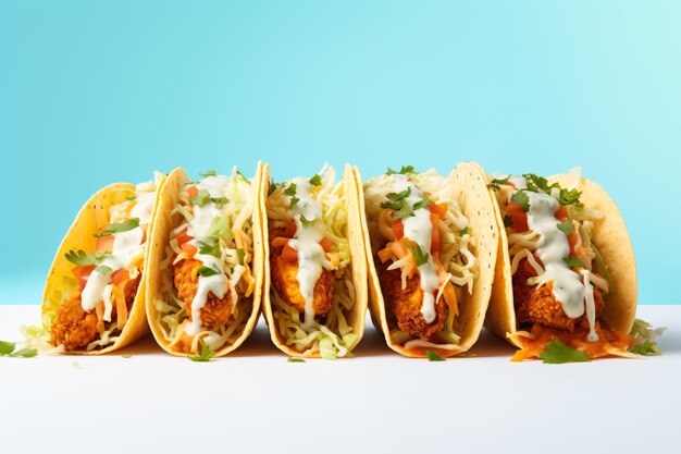 a group of tacos sitting on top of a white table