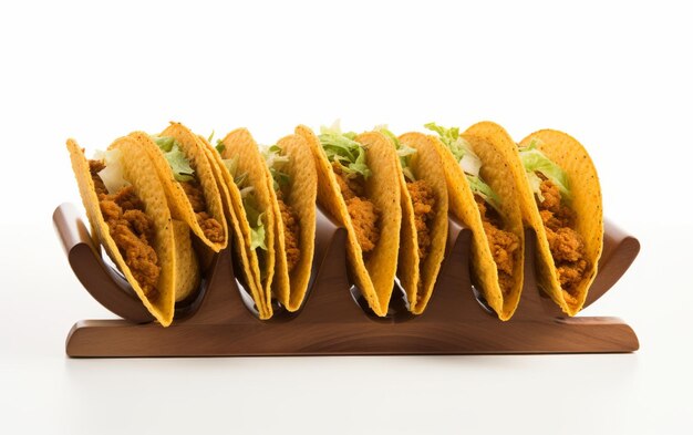 Photo group of tacos on wooden stand