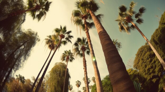 Photo a group of tall palm trees standing next to each other