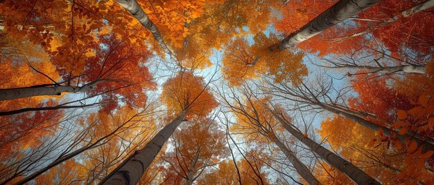 a group of tall trees with orange leaves