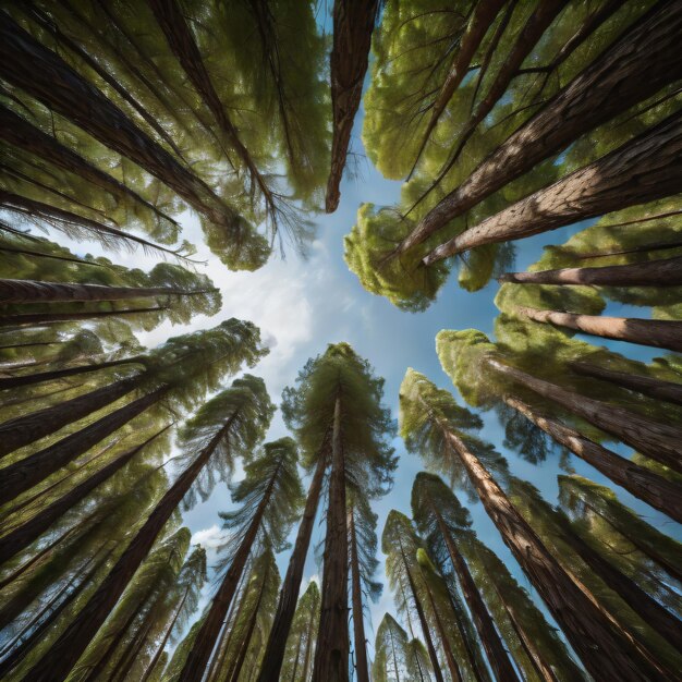 Photo a group of tall trees with the word 