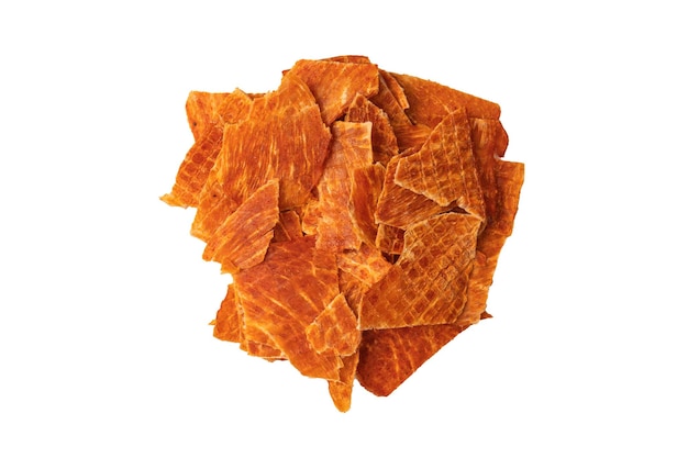 Group of tasty beer snacks Dehydrated chicken meat slices