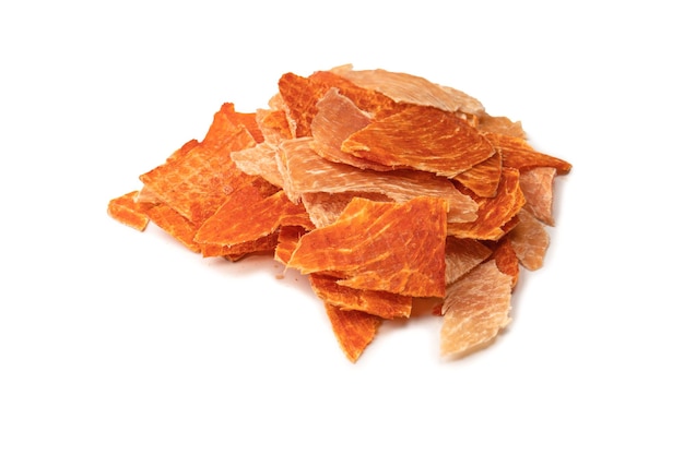 Group of tasty beer snacks Dehydrated chicken meat slices