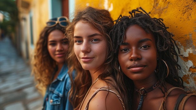 Photo group of teenage female friends on the street