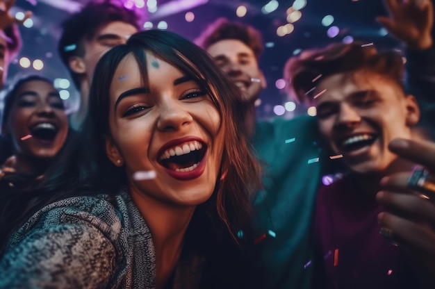 A group of teenagers dancing at a New Year's Eve party