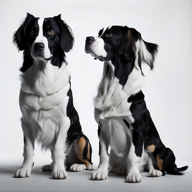 Group of three beagle dogs in front of a grey background