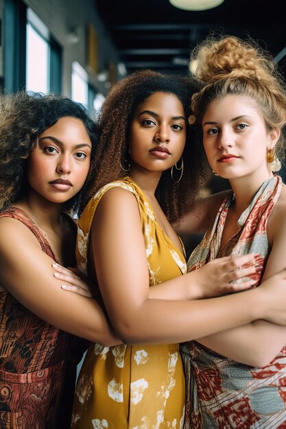 Photo group of three beautiful african american and caucasian women