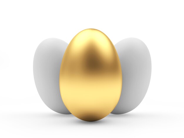 Photo group of three eggs with golden egg