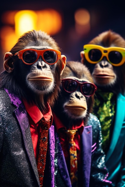 A group of monkeys dressed in vibrant and colorful clothes This image can be used to add a playful and fun element to various projects and designs | Premium AI-generated image A group of monkeys dressed in vibrant and colorful clothes This image can be used to add a playful and fun element to various projects and designs | Premium AI-generated image