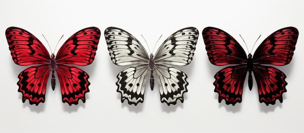 A group of three red and black butterflies