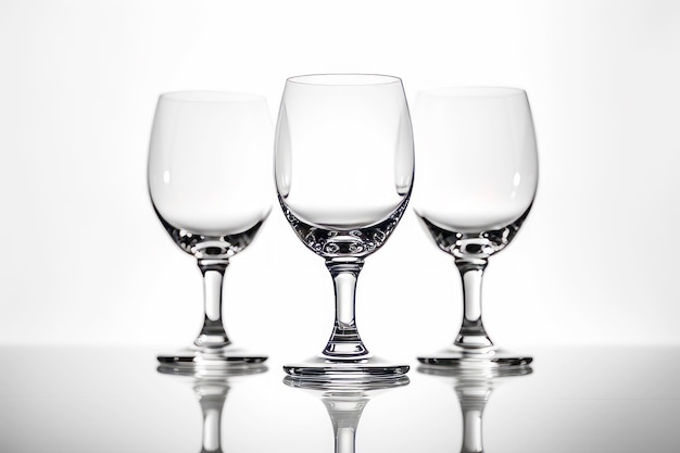 Group of three wine glasses sitting next to each other on table Generative AI