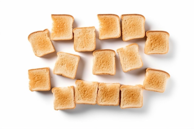 a group of toasted bread pieces arranged in a square