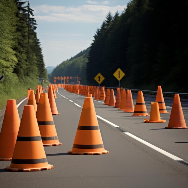 A group of traffic cones on a road