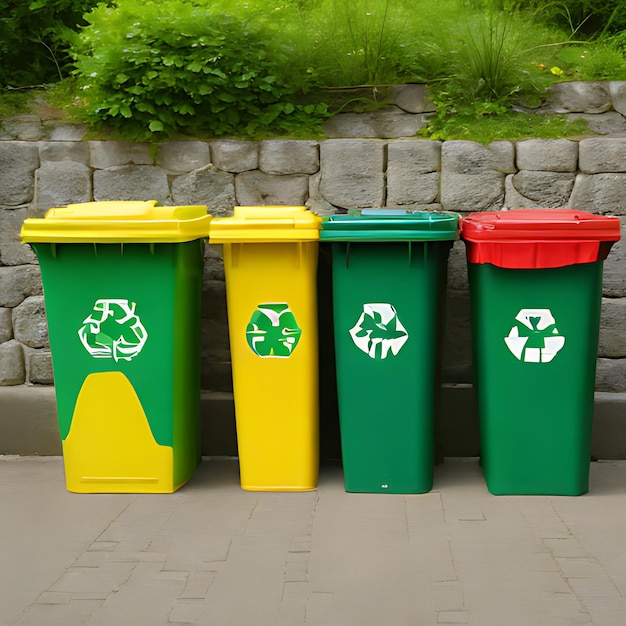 a group of trash cans that saykon it