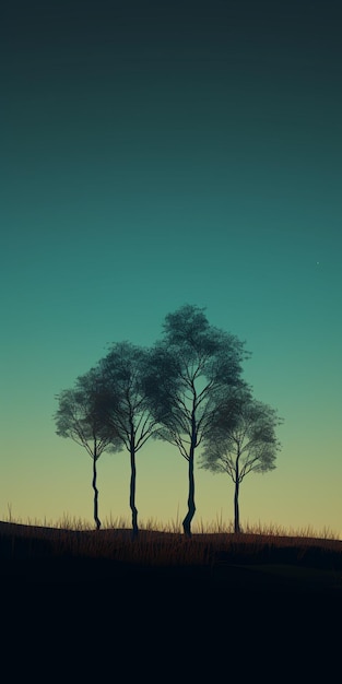 A group of trees on a beach with the sky in the background.