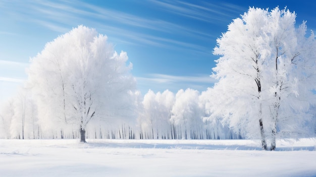 a group of trees covered in snow in a field