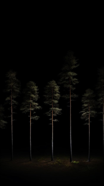 Photo a group of trees in the dark with a light on
