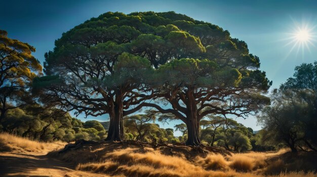 Foto gruppo di alberi in un campo dipinto