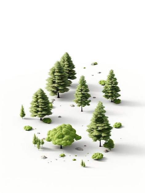 a group of trees with a white background with a green and white image of a forest