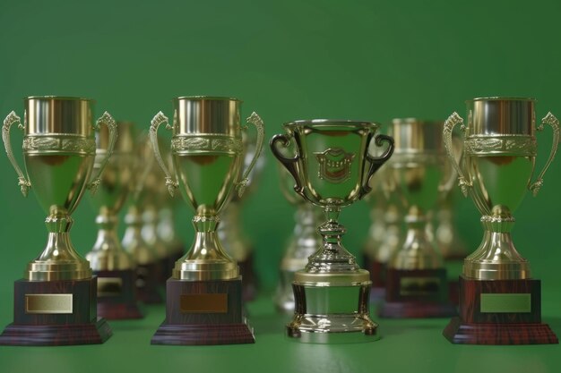 Photo group of the trophies on the green background